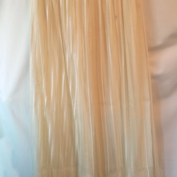 Vtg Yellow Stripe Lace Mesh Tulle Sheer Floral Applique Sequin Midi Maxi Skirt M - Picture 2 of 16